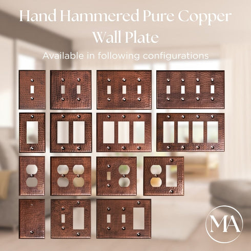Hand Hammered Combo Toggle / Rocker Light Switch Wall Plate - Pure Copper